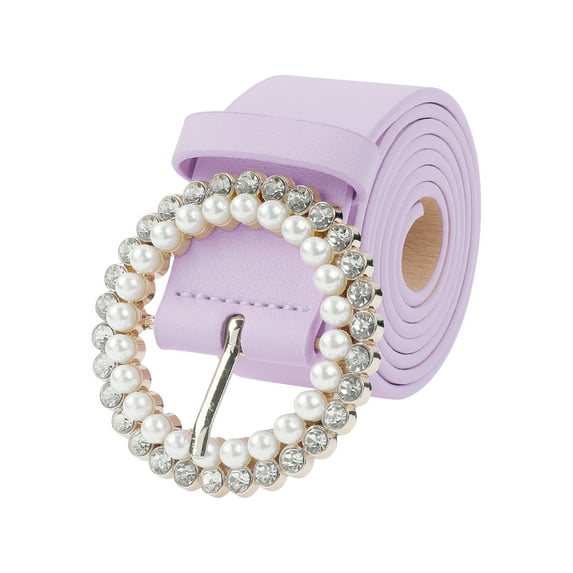 INSPIRE CHIC Women's Belt Rhinestones Pearl Buckle Fashion Sweet Belts for Dresses Pants 106x3.5cm/41.7x1.4" Purple