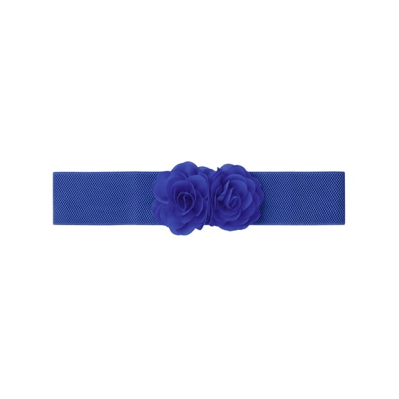 INSPIRE CHIC Women's Big Double-Flower Stretchy Belt, Elastic Wide Chunky Waistband Belts for Dress Up to 70cm/27.55" Royal Blue