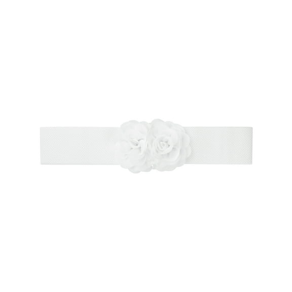 INSPIRE CHIC Women's Big Double-Flower Stretchy Belt, Elastic Wide Chunky Waistband Belts for Dress Up to 70cm/27.55" White