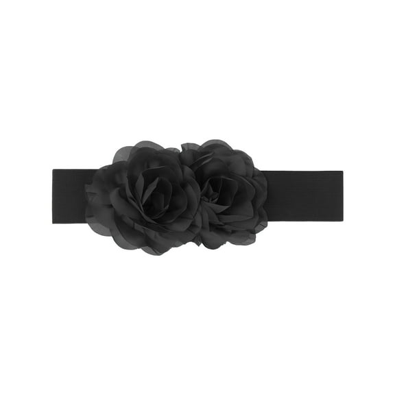 INSPIRE CHIC Women's Big Double-Flower Stretchy Belt, Elastic Wide Chunky Waistband Belts for Dress Up to 75cm/29.53" Black