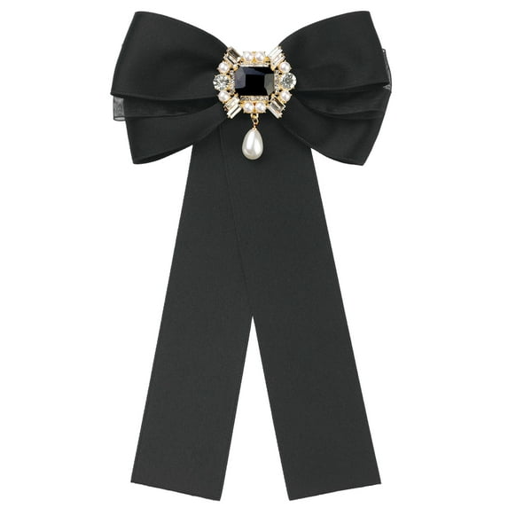 INSPIRE CHIC Women's Bow Brooch Bowknot Costume Elegant Bow Tie with Beads Black One Size