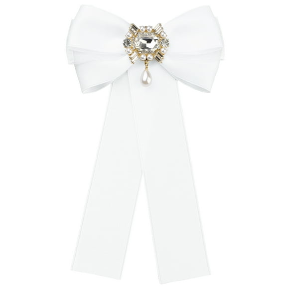 INSPIRE CHIC Women's Bow Brooch Bowknot Costume Elegant Bow Tie with Beads White One Size
