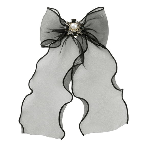 INSPIRE CHIC Women's Bow Brooch Mesh Rhinestone Neck Tie for Uniform