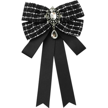 INSPIRE CHIC Women's Bow Brooch Plaid Ribbon Rhinestone Neck Ties for Uniforms