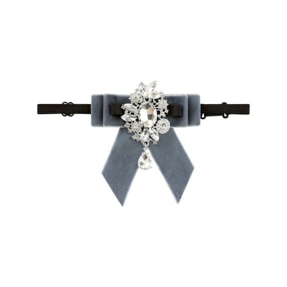 INSPIRE CHIC Women's Bow Tie All-match Brooch Adjustable Diamond-encrusted Neck Tie for Uniform Shirts Grey One Size