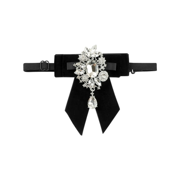 INSPIRE CHIC Women's Bow Tie All-match Brooch Adjustable Diamond-encrusted Neck Tie for Uniform Shirts Black One Size