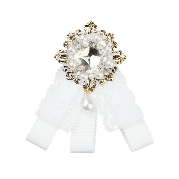 INSPIRE CHIC Women's Bowknot Brooch Lace Bow Tie Shirt Neckline Preppy Collar Pin White One Size