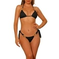 thumbnail image 1 of Women's Chain Linked Detail Textured Bikini Sets, 2 Pieces Tie Side Triangle Thong Bottom Swimsuit Bathing Suits Small Black, 1 of 5