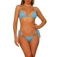 thumbnail image 1 of Women's Chain Linked Detail Textured Bikini Sets, 2 Pieces Tie Side Triangle Thong Bottom Swimsuit Bathing Suits X-Small Light Blue, 1 of 5