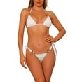 thumbnail image 1 of Women's Chain Linked Detail Textured Bikini Sets 2 Pieces Tie Side Triangle Thong Bottom Swimsuit Bathing Suits X-Small White, 1 of 5