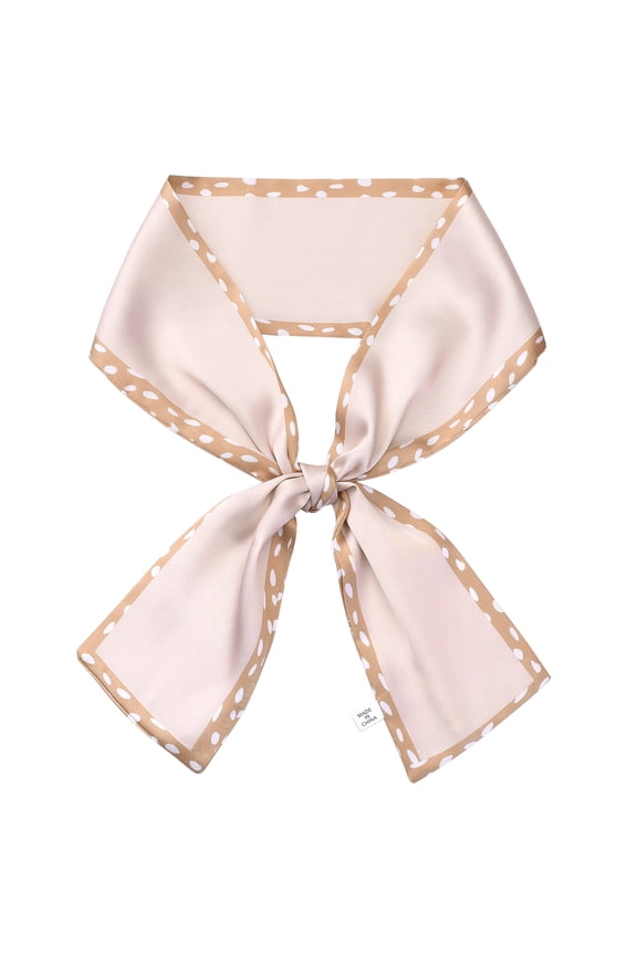 Women's Contrast Color Dots Scarf, Skinny Long Hair Ribbon Handbag Handle Wrap Scarves Neckerchief Champagne Pink 38.6x3.5 inches