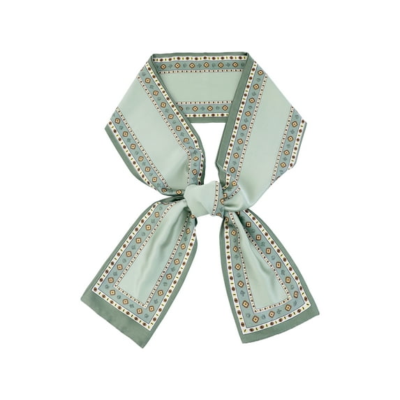 INSPIRE CHIC Women's Contrast Color Vintage Scarf, Skinny Long Hair Ribbon Handbag Handle Wrap Neck Tie Scarves Neckerchief 147x14cm/57.9x5.5"(LxW) Gray Green