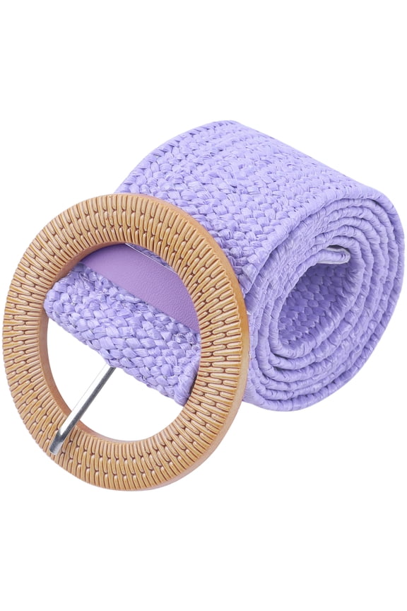 Women's Cotton and Linen Style Plastic Straw Braided Belt Circle Buckle for Dresses 96x5cm/37.8x2.0" Purple