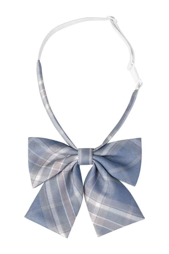 Women's Cute Plaid Elastic Strap Pre-tied Bow Ties Blue Grey One Size