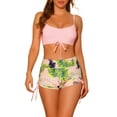 thumbnail image 1 of INSPIRE CHIC Women's Drawstring Push Up Bikini Sets Top, 2 Pieces Tropical Print High Waist Shorts Bathing Suits, 1 of 4
