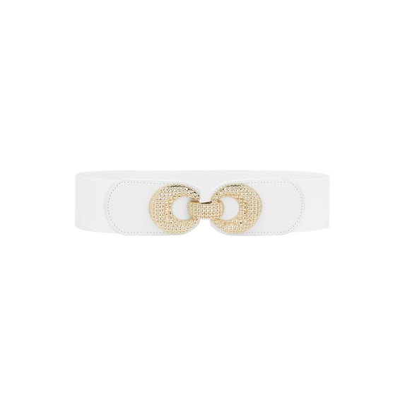 INSPIRE CHIC Women's Elastic Belt Alloy Double Ring Buckle Fashion Suitable for Skirt Dress 67x6cm/26.4x2.4" White
