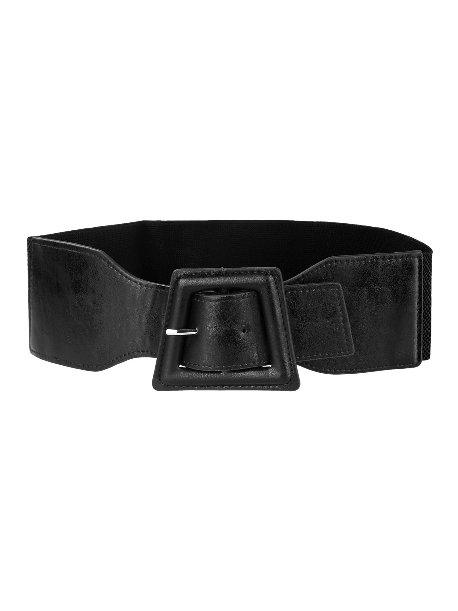 Vintage Black Wide Leather Waist Belt with Square Buckle | Size S Wide Belt, Leather, Black main image 3