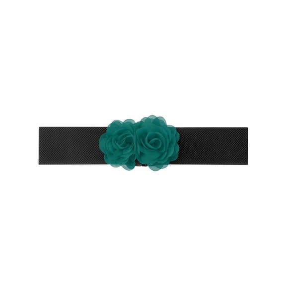 INSPIRE CHIC Women's Elastic Wide Waist Belt, Large Double-Flower Stretchy Corset Sweet Elegant Casual for Dress 68x6cm/26.8x2.4 inches(LxW) Deep Teal Green