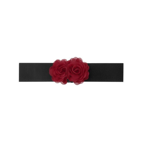 INSPIRE CHIC Women's Elastic Wide Waist Belt, Large Double-Flower Stretchy Corset Sweet Elegant Casual for Dress 68x6cm/26.8x2.4 inches(LxW) Burgundy