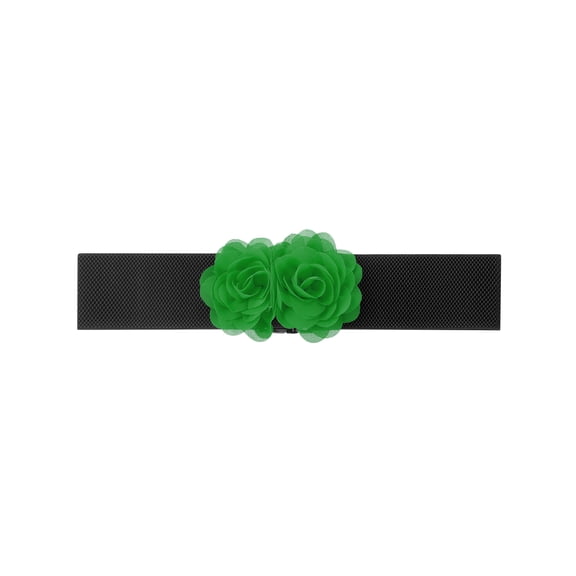 INSPIRE CHIC Women's Elastic Wide Waist Belt, Large Double-Flower Stretchy Corset Sweet Elegant Casual for Dress 68x6cm/26.8x2.4 inches(LxW) Green