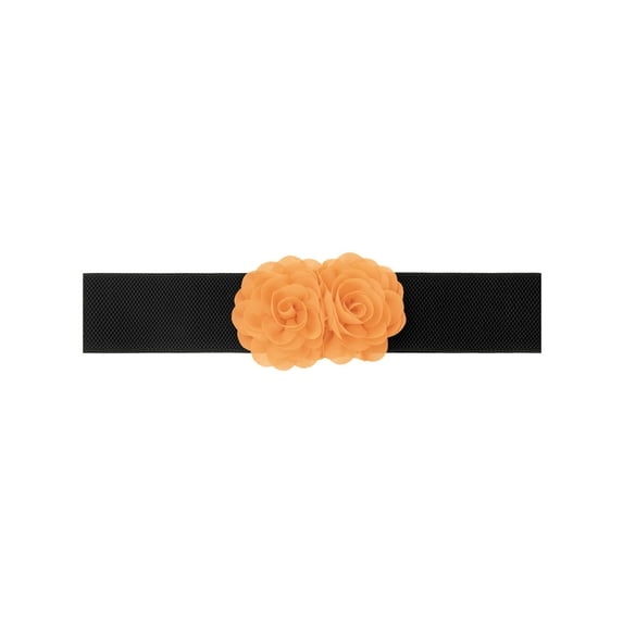INSPIRE CHIC Women's Elastic Wide Waist Belt, Large Double-Flower Stretchy Corset Sweet Elegant Casual for Dress 68x6cm/26.8x2.4 inches(LxW) Light Orange