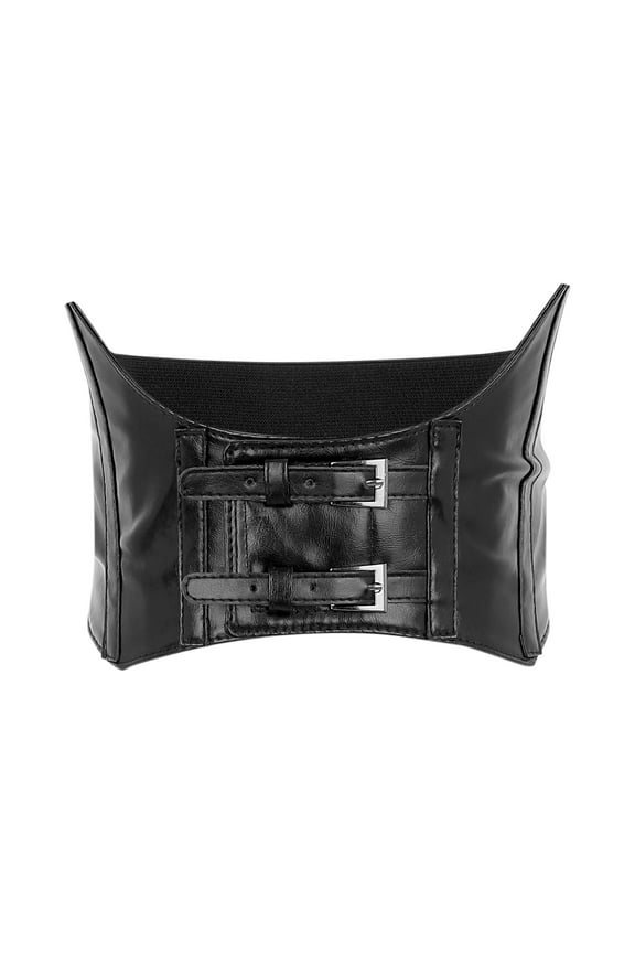 Women's Elastic Wide Waist Belt, Steampunk Underbust Corset Belts Faux Leather/Denim for Dress Small Black(Without Shoulder Straps)