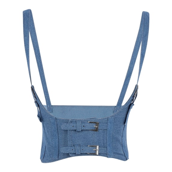 INSPIRE CHIC Women's Wide Elastic Waist Cincher Belt Steampunk Underbust Corset Style Belt for Dresses & Coats Small Blue Denim