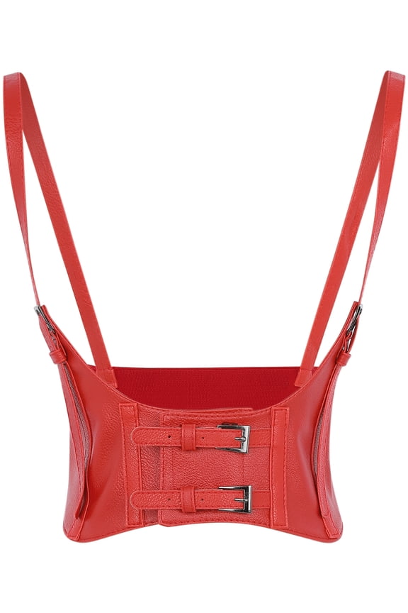 Women's Elastic Wide Waist Belt, Steampunk Underbust Corset Belts Faux Leather/Denim for Dress Small Red