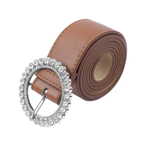 INSPIRE CHIC Women's Fashion Artistic Belt Circle Buckle Diamond Decoration Retro Simple Wide Belt 41.7x1.3inch Brown