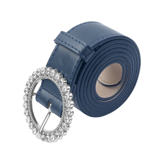 INSPIRE CHIC Women's Fashion Artistic Belt Circle Buckle Diamond Decoration Retro Simple Wide Belt 41.7x1.3inch Dark Blue