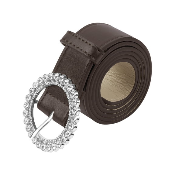 INSPIRE CHIC Women's Fashion Artistic Belt Circle Buckle Diamond Decoration Retro Simple Wide Belt 41.7x1.3inch Dark Brown