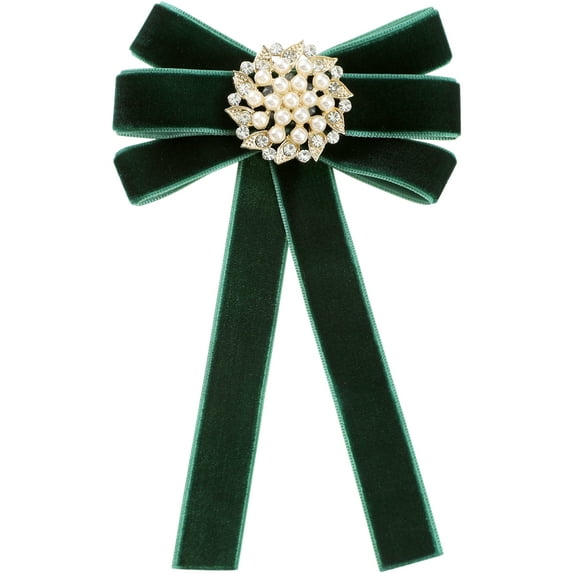 INSPIRE CHIC Women's Faux Pearl Bow Brooch Pre-Tied Neck Tie Brooch Pin Clip Ribbon Solid Bow Tie