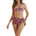 thumbnail image 1 of INSPIRE CHIC Women's Floral Print Bandeau Bikini Sets, 3 Piece Tie Back Swimwear Triangle Bottoms Bathing Suits X-Small Red, 1 of 5