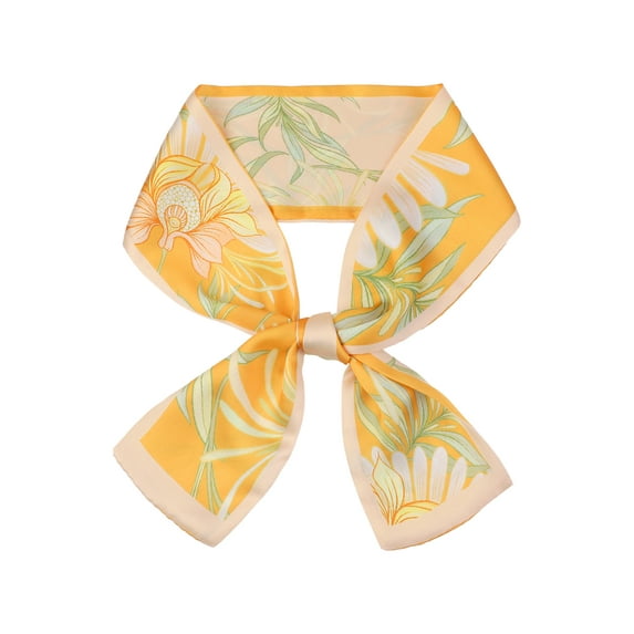 INSPIRE CHIC Women's Floral Printed Contrast Color Scarf, Skinny Long Hair Ribbon Neck Tie Scarves Neckerchief 95x9cm/37.4x3.5"(LxW) Orange-Apricot