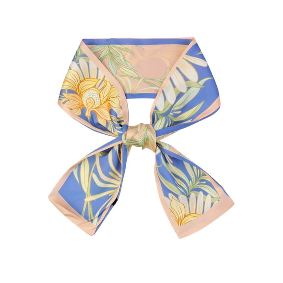 INSPIRE CHIC Women's Floral Printed Contrast Color Scarf, Skinny Long Hair Ribbon Neck Tie Scarves Neckerchief 95x9cm/37.4x3.5"(LxW) Pink-Blue