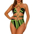 thumbnail image 1 of INSPIRE CHIC Women's Halter Allover Print Criss Cross Bikini 1 Piece String Cut Out Swimsuit Bathing Suits, 1 of 5