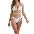 thumbnail image 1 of INSPIRE CHIC Women's Halter Bikini Sets, 2 Piece Double Lace Up Tie Back Triangle Bottoms Swimwear Bathing Suits X-Small White, 1 of 5