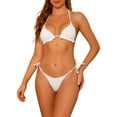 thumbnail image 1 of INSPIRE CHICWomen's Halter Ribbed Textured Swimsuits Bikini Sets, 2 Piece Tie SideTriangle Bottom Bathing Suit Large White, 1 of 5