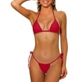 thumbnail image 1 of INSPIRE CHIC Women's Halter Bikini Sets 2 Piece Drawstring Thong Triangle Bottoms Basic Swimsuits Bathing Suit Medium Red, 1 of 5