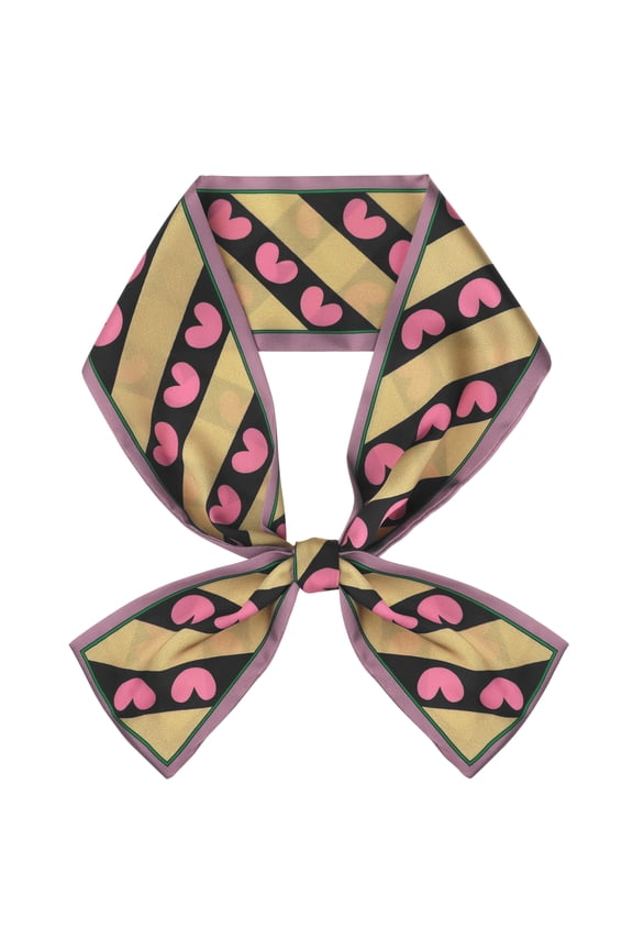 Women's Heart Contrast Color Striped Scarf, Skinny Long Hair Ribbon Handbag Handle Wrap Scarves 98x9cm/38.6x3.5 inches(LxW) Satin Sheen Gold