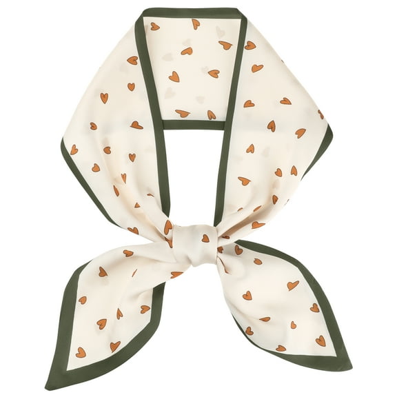 INSPIRE CHIC Women's Heart Print Skinny Long Scarves, Silky Ribbon Hair Band Handbag Wrap Neckerchief 87x9cm/34.3x3.5"(LxW) Army Green Beige