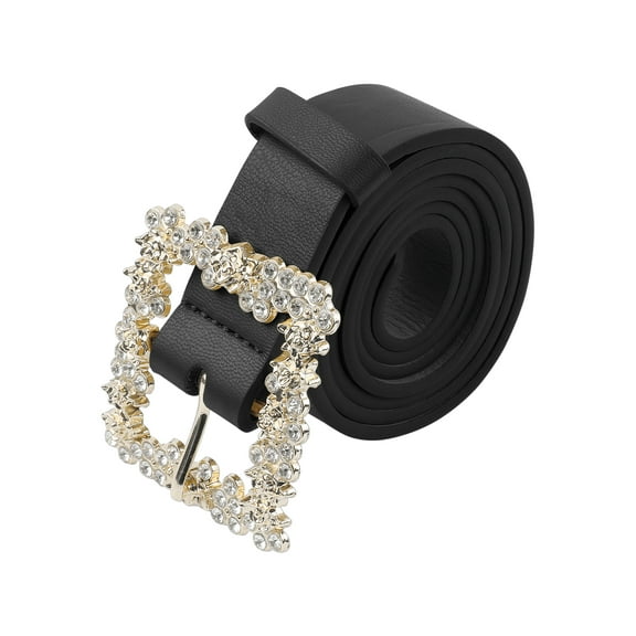 INSPIRE CHIC Women's Rhinestone Buckle Belts, Decorative Elegant Faux Leather Waistband Belt for Jeans Pants Dresses 105x2.8cm/41.3x1.1" Black