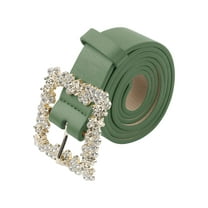 INSPIRE CHIC Women's Rhinestone Buckle Belts, Decorative Elegant Faux Leather Waistband Belt for Jeans Pants Dresses 105x2.8cm/41.3x1.1" Green
