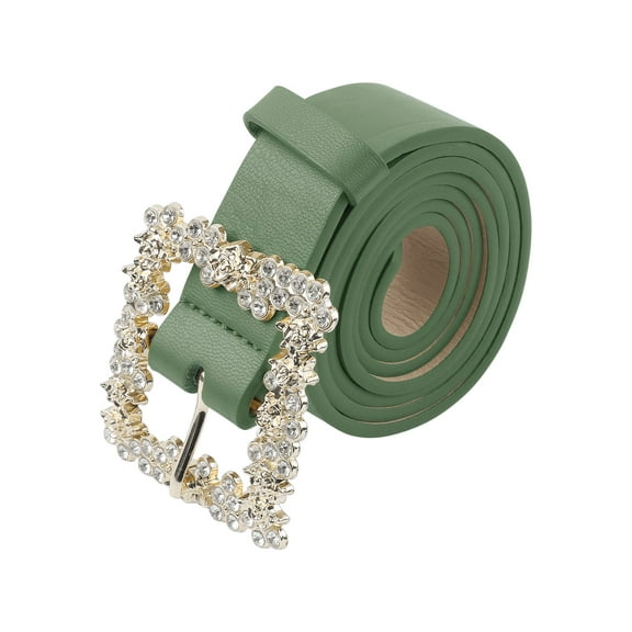 INSPIRE CHIC Women's Rhinestone Buckle Belts, Decorative Elegant Faux Leather Waistband Belt for Jeans Pants Dresses 105x2.8cm/41.3x1.1" Green
