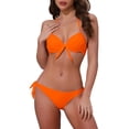 thumbnail image 1 of Women's Knot Twist Halter Bikini Sets 2 Piece Double Straps Tie Back Triangle Bottoms Swimwear Bathing Suits Small Orange, 1 of 5