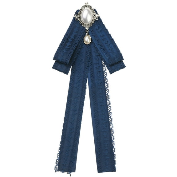 INSPIRE CHIC Women's Lace Pre-Tied Bow Tie Retro Bowknot Pin Bowties Satin Brooch Navy Blue