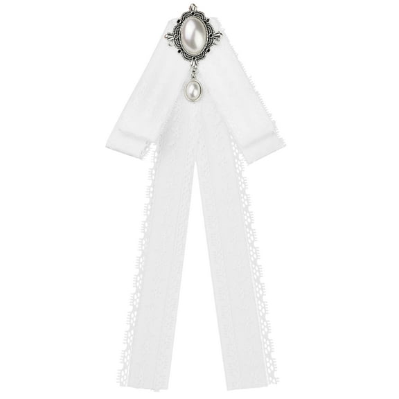 INSPIRE CHIC Women's Lace Pre-Tied Bow Tie Retro Bowknot Pin Bowties Satin Brooch White
