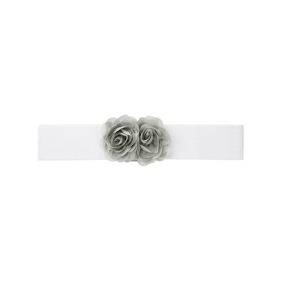 INSPIRE CHIC Women's Large Chiffon Rose Double-Flower Elastic Waist Belt Stretch Wide Corset Elegant for Dress 26.8x2.4 inches Gray