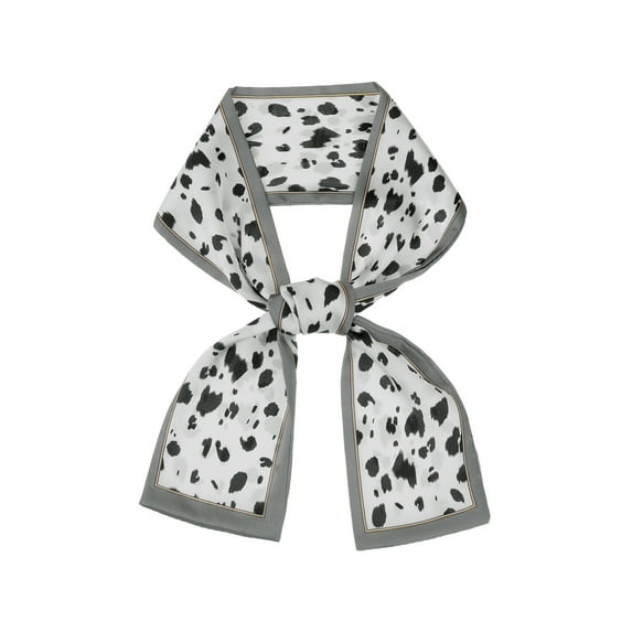 INSPIRE CHIC Women's Leopard Contrast Color Scarf, Skinny Long Hair Ribbon Handbag Handle Wrap Scarves Neckerchief Black White