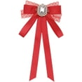 thumbnail image 1 of INSPIRE CHIC Women's Long Webbing with Lace Trim Rhinestone Bow Brooch Red One Size, 1 of 5